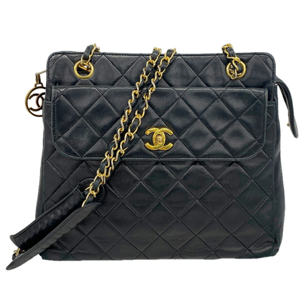 Chanel Matelassé Lambskin Chain Tote Bag, Black, for Women